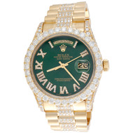 Rolex President Day-Date 18038 Diamond Watch 18K Gold 36mm Green Roman 10.73 CT.