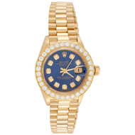 Rolex 18K Gold 26mm President DateJust 69178 Diamond Watch Blue Dial 1.38 CT.