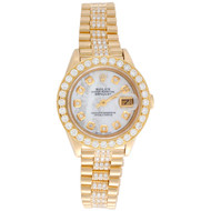 Rolex 18K Gold President 26mm DateJust 69178 VS Diamond White MOP Watch 3.70 CT.
