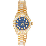 Rolex 18K Gold 26mm President DateJust 69178 VS Diamond Watch Blue Dial 3.70 CT.