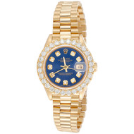 Rolex 18K Gold 26mm President DateJust 69178 VS Diamond Watch Blue Dial 2.08 CT.