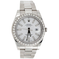 Mens 41mm 116300 Rolex DateJust II Real Diamond Watch White Stick Dial 2.75 CT.