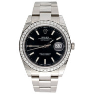 Men's Rolex DateJust 41 Diamond Watch Ref. # 126300 Black Stick Dial 2.20 CT.