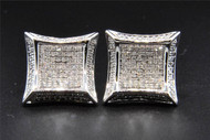 Diamond Kite Studs 10K White Gold Round Cut 0.30 Ct Concave 3D Pave Earrings