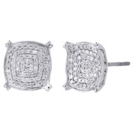 10K White Gold Round Diamond Pave Studs 0.50 Ct. Double Prong Earrings 10.50 mm