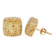 Yellow Diamond Earrings 10K Yellow Gold Round Cut 1.25 Ct. Square 3D Cube Studs