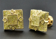 Yellow Diamond Studs 3D Square Shape Unisex 10K Yellow Gold Earrings 0.55 Ct.