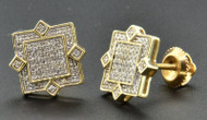 Diamond Studs Square Shape 4 Point Mens Ladies 10K Yellow Gold Earrings 0.30 Ct.