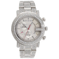 Mens Custom Diamond Gucci 101 G Watch Ya101339 White Dial 44mm Chronograph 15 CT