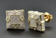 Genuine Diamond Studs 3D Square Shape Unisex 10K Yellow Gold Earrings 0.55 Ct.