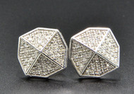Diamond Studs Octagon Shaped Mens Ladies 10K White Gold Pave Earrings 0.18 Ct.