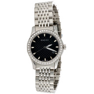 Gucci Ya126502 Diamond Watch G-Timeless Ladies 27mm S. Steel Black Dial 0.60 CT.