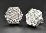 Diamond 3D Hexagon Shape Studs Mens Ladies 10K White Gold Pave Earrings 0.60 Ct.