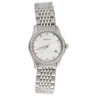 Gucci Ya126501 Diamond Watch G-Timeless Ladies 27mm S. Steel Silver Dial 0.60 CT