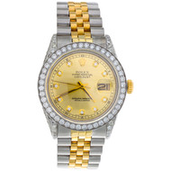Rolex DateJust 16013 Diamond Watch 18K Two Tone / Steel 36mm Champagne Dial 5 CT