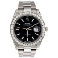 Mens Rolex DateJust 41 Daimond Watch Ref. # 126300 Black Stick Dial 2.98 CT.