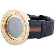 Mens YA114207 I-Gucci Digital White Diamond Watch Yellow Steel Case & Bezel 4 CT