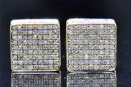 Mens Ladies 10K Yellow Gold Round Cut Diamond 3-D Square Studs Earrings 1.35 Ct.
