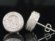 Mens Ladies 10K White Gold 1.20 ct. 3-D Cubes Block Diamond Earrings Studs