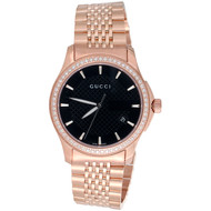 Gucci Ya126402 Diamond Watch Black Dial 38mm Stainless Steel Rose PVD 1.75 Ct.