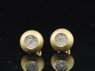 Diamond Domed Brushed Finish Earrings 10K Yellow Gold Round Pave Studs 1/4 Tcw.
