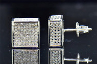 Men's Ladies 10K White Gold Round Cut Diamond 3D Square Studs Earrings 0.35 Ct.