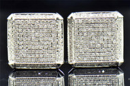 Men's Ladies 10K White Gold Round Cut Diamond 3D Square Studs Earrings 0.80 Ct.