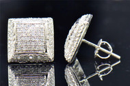 Men's Ladies 10K White Gold Round Cut Diamond 3D Square Studs Earrings 0.50 Ct.
