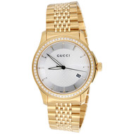 Gucci Ya126402 Diamond Watch White Dial G Timeless 38mm Gold PVD Steel 1.75 CT.