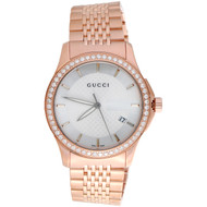 Gucci Ya126401 Diamond Watch White Dial 38mm Stainless Steel Rose PVD 1.75 CT.