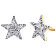 10K Yellow Gold Diamond Star Studs 11mm Double Halo Frame Pave Earrings 1/4 CT.