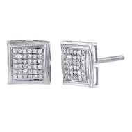 Diamond Square Studs 10K White Gold Round Cut Pave Fashion Earrings 0.21 Tcw.