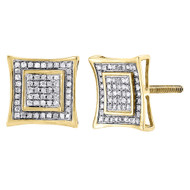Diamond Square Kite Studs 10K Yellow Gold Round Pave Design Earrings 0.29 Tcw.