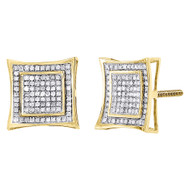 Diamond Square Kite Studs 10K Yellow Gold Round Pave Design Earrings 0.42 Tcw.