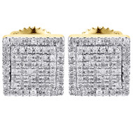 Diamond Earrings Mens 10K Yellow Gold Round Cut Square Studs Fully Iced 0.25 Ct.