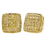 10K Yellow Gold Yellow Diamond Studs Halo Frame 10.75mm Square Earrings 0.78 Ct.