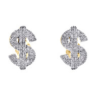 10K Yellow Gold Diamond Dollar Money Sign Studs 12mm Mens Pave Earrings 0.23 CT.