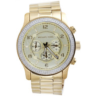 New Michael Kors Gold Tone Mens Diamond Watch MK8077 Runaway Series 45mm 1.5 Ct