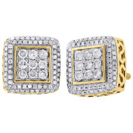 10K Yellow Gold Round Diamond Studs Halo Frame 9.50mm Square Earrings 0.51 Ct.