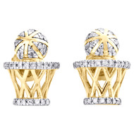10K Yellow Gold Diamond Basketball Hoop Studs 12mm Mens Pave Earrings 0.14 CT.