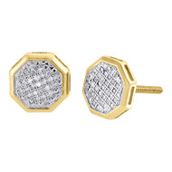 Diamond Octagon Studs 10K Yellow Gold Round Cut Fashion Pave Earrings 0.13 Tcw.