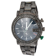 Mens Custom 101G Black Diamond Gucci Chronograph Watch YA101331 44mm 9.50 CT.