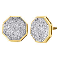 Diamond Octagon Earrings 10K Yellow Gold Round Cut Pave Design Studs 0.42 Tcw.