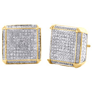 10K Yellow Gold Diamond 3D Square Shape 4 Prong 13.75mm Pave Earrings 0.68 CT.