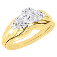 Diamond Wedding Bridal Set 10K Yellow Gold Cluster Engagement Ring 0.33 Ct.