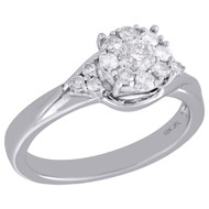 10K White Gold Womens Round Diamond Flower Center Swirl Engagement Ring 0.50 Ct.