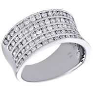 14K White Gold Round Diamond 4 Rows Ladies Concave Right Hand Cocktail Ring 1 CT