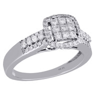 10K White Gold Womens Round Diamond Square Halo Tiered Engagement Ring 0.50 Ct.