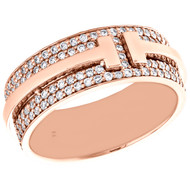 18K Rose Gold White Diamond T-Bar Eternity Anniversary Band Double Ring 1.26 CT.