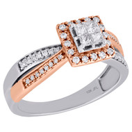 10K Two Tone Gold Ladies Round Diamond Criss Cross Halo Engagement Ring 0.38 Ct.